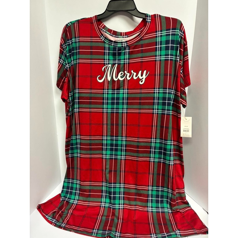 Joyspun Women's Plus Size 2X-3X "Merry" Christmas SleepShirt Nightgown w Pockets